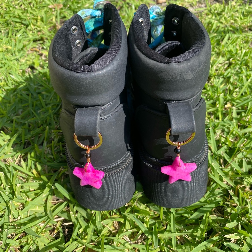 Black Platform Boots with Turquoise Multi-Color Laces - Picture 3 of 7